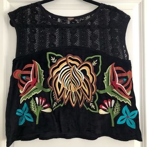Free People Velvet Embroidered Top